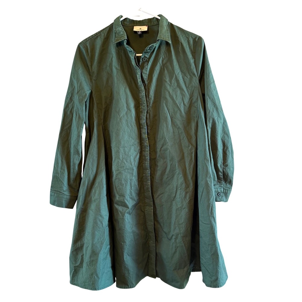 Tuckernuck Dress Size M Button Down T Shirt Poplin Dark Green Grosgrain Trim
